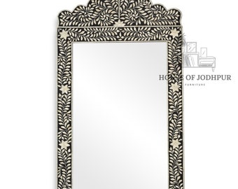 Handgemaakte Bone Inlay Spiegel Frame Crested Floral Design Spiegel Frame / Perfect cadeau voor elke gelegenheid / Woonkamer Spiegel Decor Wall Mount Art