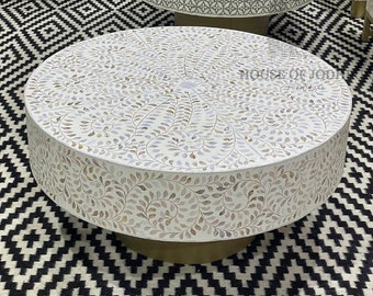 Mother of Pearl Coffee Table Handmade Wooden Modern Floral Pattern Coffee Table Furniture, Living Room Decor, Home Decor Furniture Interior