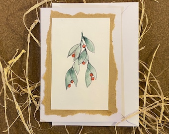 Hand painted Christmas cards - holly leaves