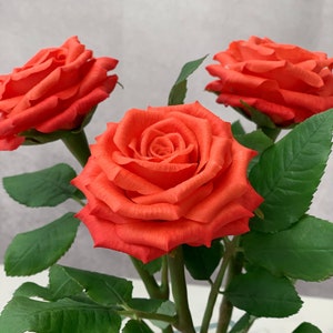 Roses from Cold Porcelain Flowers Arrangement Realistic Coral Red Roses Bouquet Birthday Gift Mother&#39;s Day  In Stock Fast Delivery