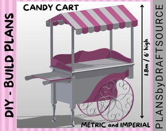 DIY PLANS for full-size wooden Candy Cart - dimensions in mm and inches