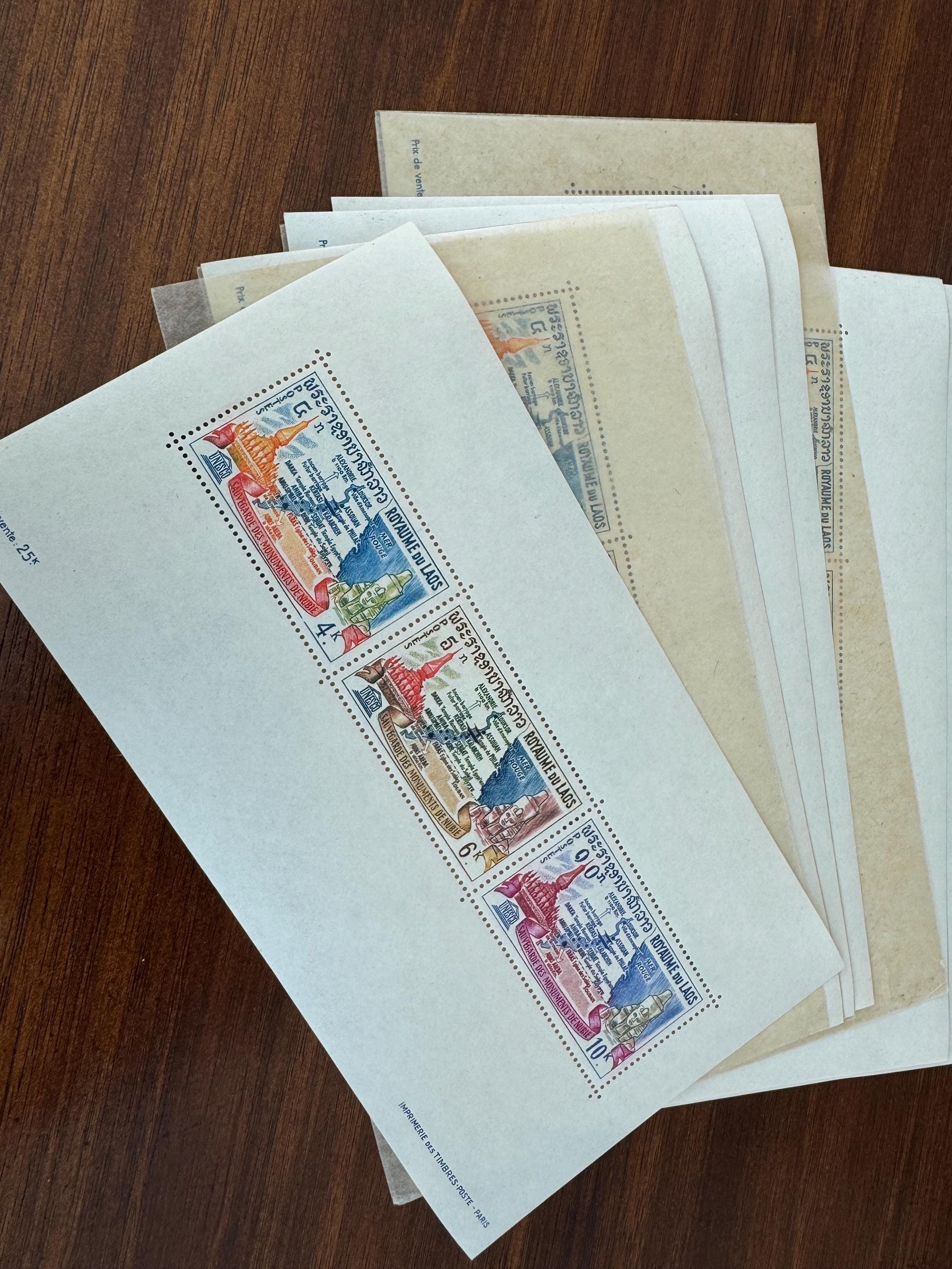 Vintage 1960's Stamp Lot Laos, Scott, UNESCO, 21 Stamps Total on 7