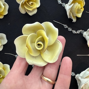 DEADSTOCK 12 Yellow Flower Porcelain Capodimonte Chandelier Candle Prisms