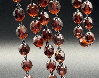 Vintage dode inventaris Tsjechië glas facetgeslepen barnsteen 8 mm ronde kralen 39-inch ketting zwart speld
