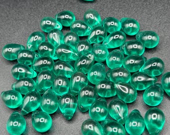 Vintage Deadstock Lot of 50 Czech Republic Teal Green Mini Glass Tear Drop Chandelier Prisms 20mm