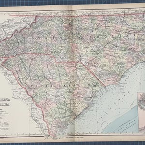 Carte de l'Atlas victorien de 1889, Caroline du Nord et Caroline du Sud