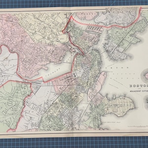 1889 Viktorianische Atlas-Karte Boston und angrenzende Städte