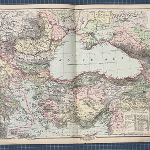 1889 Viktorianische Atlas-Karte der Türkei, Griechenland, Russland, Italien
