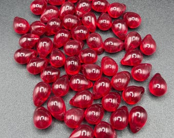 Vintage Deadstock Lot of 50 Czech Republic Red Mini Glass Tear Drop Chandelier Prisms 20mm