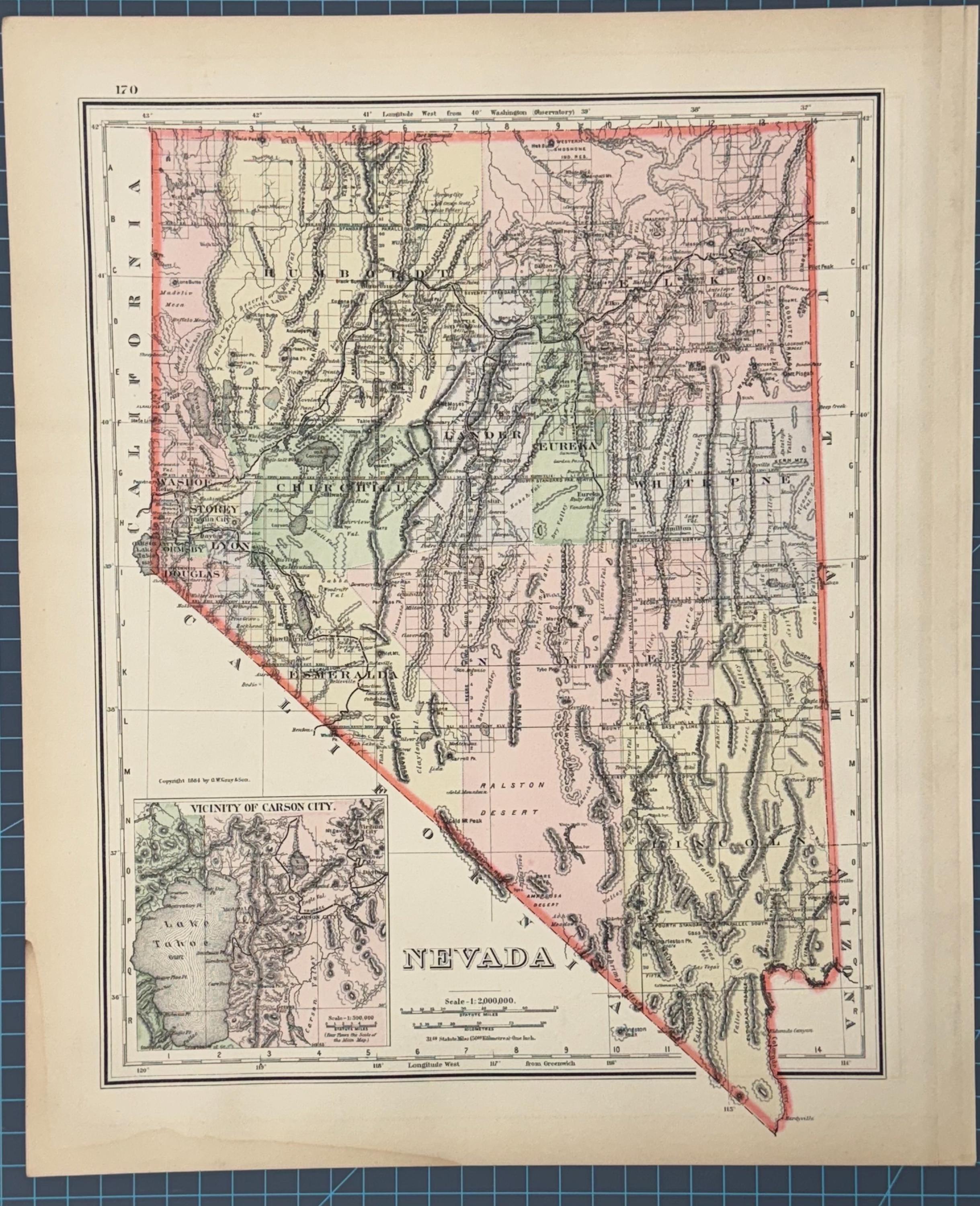 1889 Victorian Continental Atlas Frank Gray Map of California, Nevada ...