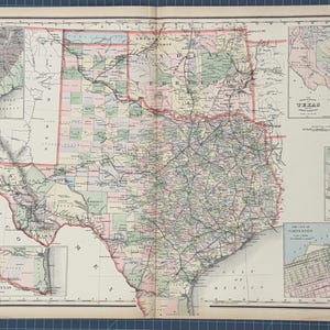 Atlas continental victorien de 1889 Frank Gray, carte du Texas Austin Galveston