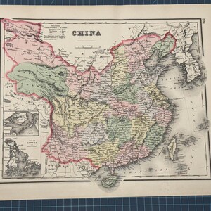 Carte de l'Atlas victorien de 1889 de la Chine, de l'Hindoustan ou de l'Inde britannique