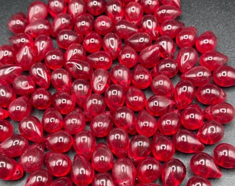 Vintage Deadstock Lot of 100 Czech Republic Red Mini Glass Tear Drop Chandelier Prisms 20mm
