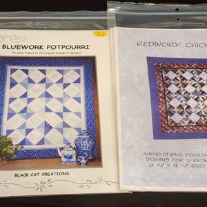 Lot of 2 Vintage Quilt Patterns Redwork Bluework