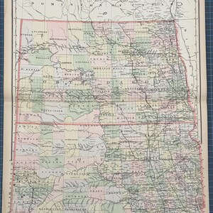 Atlas continental victorien de 1889, carte Frank Gray du Dakota du Nord et du Dakota du Sud