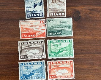 Vintage 1930-40’s Stamp Lot Iceland Island Flugerimerki AUR Travel