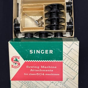 Vintage Original Singer Sewing Machine Attachment Box, Attachments and Cams for 604 Series