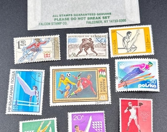 Vintage Stamp Lot (70 total stamps) Falcon Stamp Company Sports, Olympics, Trains, Flowers, British Pacific, Native