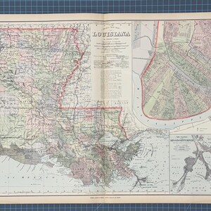 Atlas continental de l'époque victorienne de 1889, carte Frank Gray de la Louisiane à la Nouvelle-Orléans
