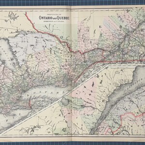 Atlas continental victorien de 1889 Frank Gray, carte de l'Ontario, du Québec, du Canada, de l'Amérique du Nord