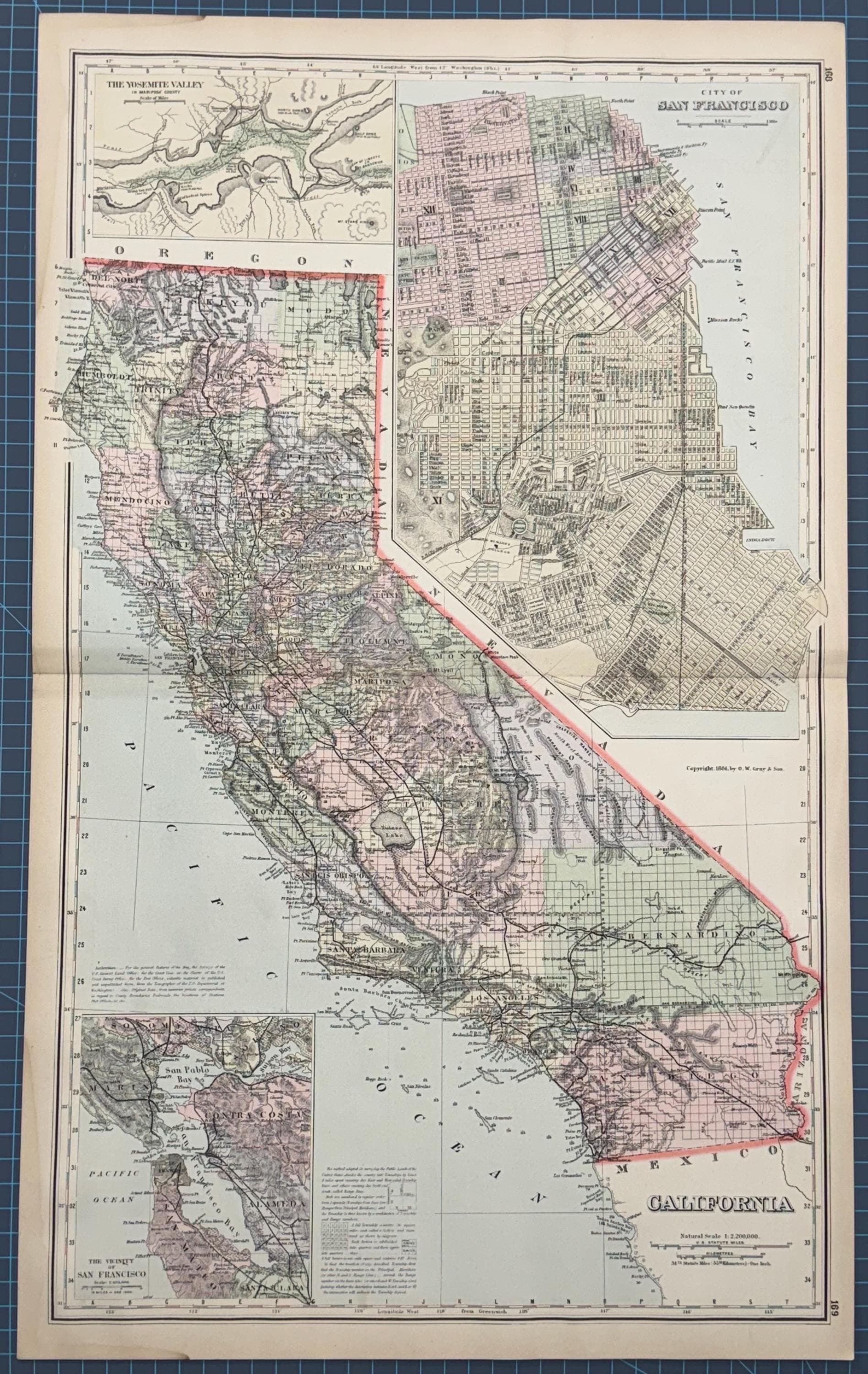 1889 Victorian Continental Atlas Frank Gray Map of California, Nevada ...