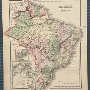 Atlas continental de l'époque victorienne de 1889, Frank Gray, carte du Brésil, Venezuela, Colombie-Britannique, Équateur, Guayana