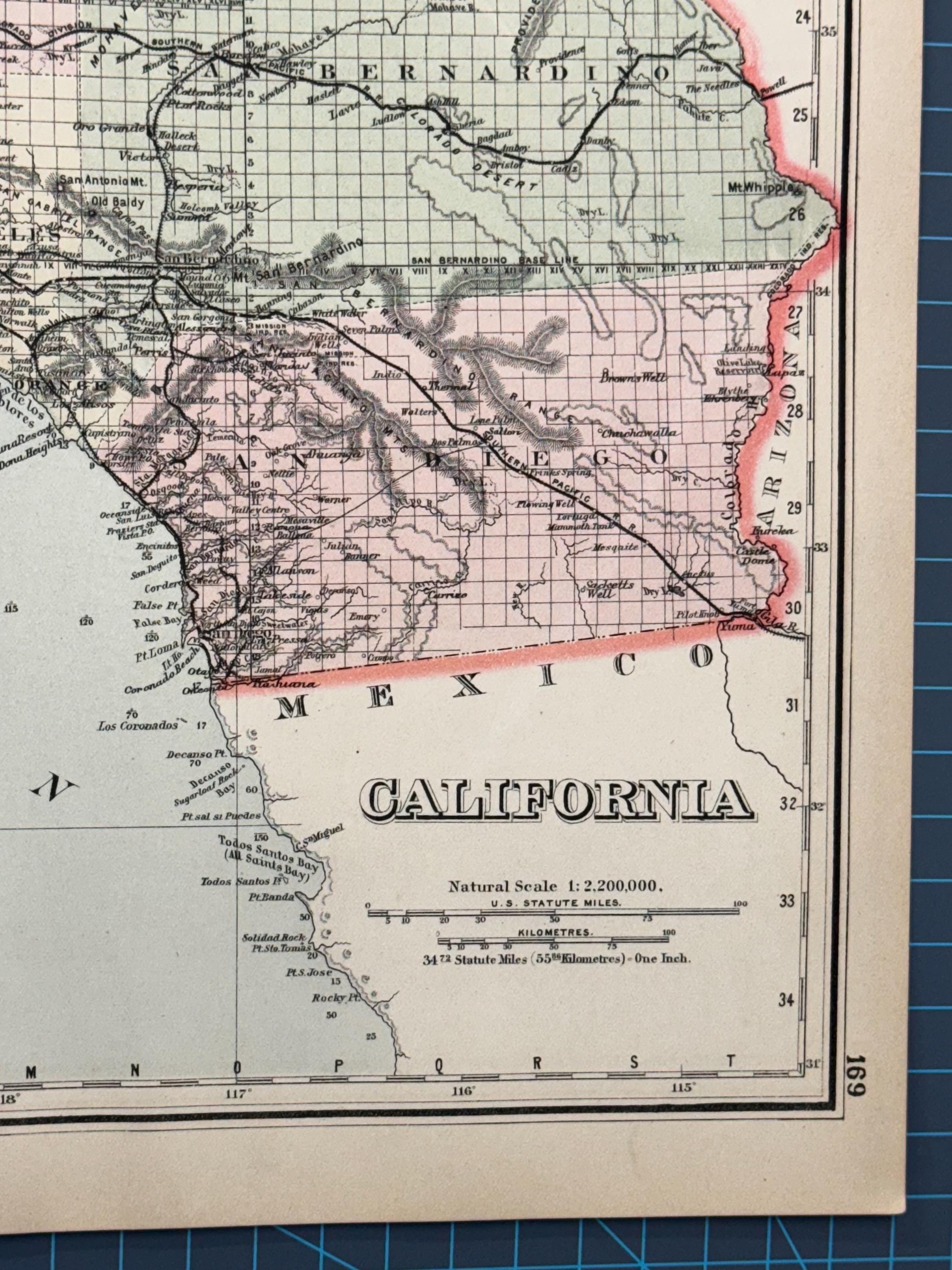 1889 Victorian Continental Atlas Frank Gray Map of California, Nevada ...