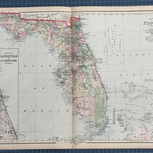 Atlas continental victorien de 1889 Frank Gray, carte de la Floride