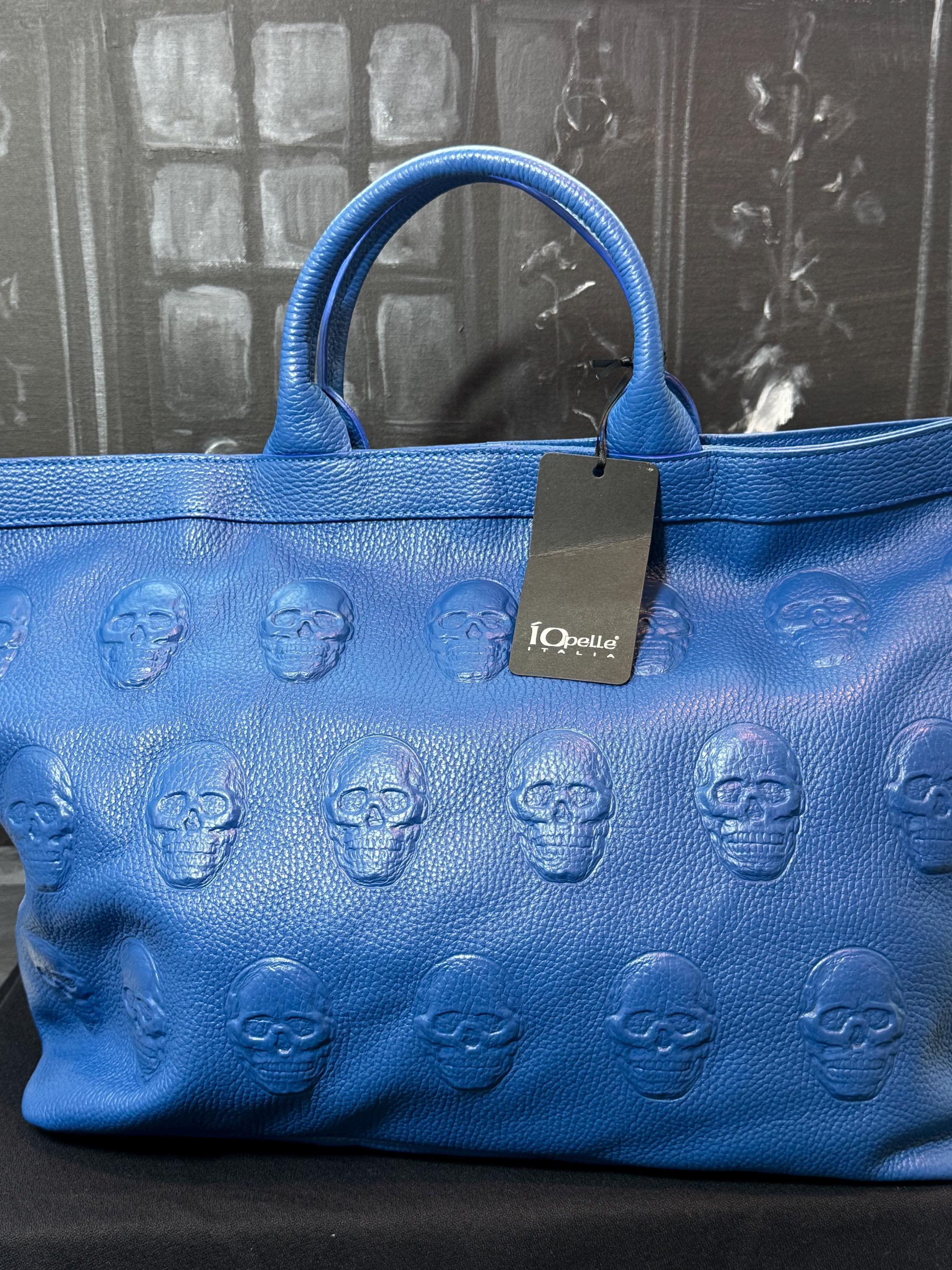 New With Tags Italian IO Pelle Skull and Crossbones Large Tote