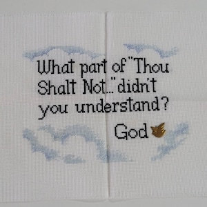 Vintage Finished Project Hand Embroidered Cross Stitch Thou Shalt Not