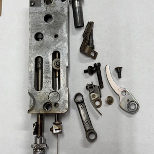 Vintage Rotary White Sewing Machine Face Plate Assembly with Pressure Foot, Needle Clamp Rod