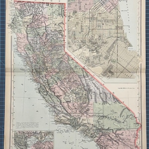 1889 Viktorianische Atlas Landkarte von Kalifornien, Nevada, Washington, Oregon