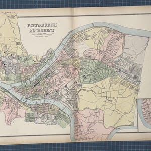 Atlas continental victorien de 1889, carte Frank Gray de la Pennsylvanie, de Pittsburgh, de Philadelphie et de l'Allagheny