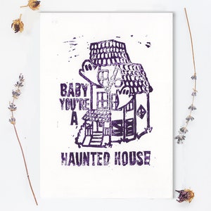 Haunted House Linocut Print