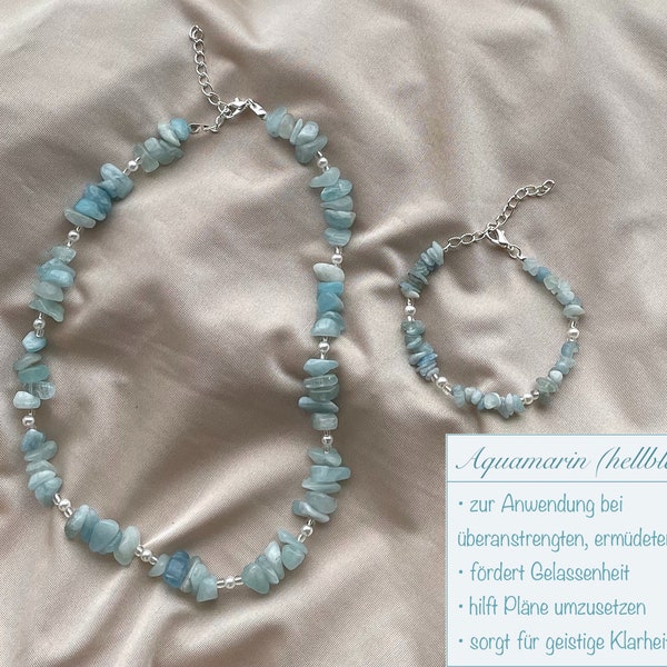 Crystal Jewelry / Healing Stone Necklace / Healing Stone Bracelet / Aquamarine Necklace / Aquamarine Jewelry / Aquamarine Bracelet / Crystal / Splitter Necklace
