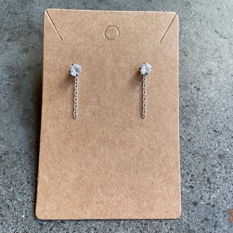 White Cubic Zirconia and Stainless Steel Chain Earrings