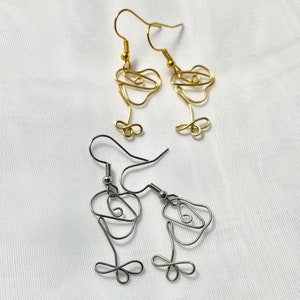 Stainless Steel Rose Earrings, Rose, Wire Wrapped, Stainless Steel, Gold Colored, Handmade Earrings, Gift For Her, Earrings