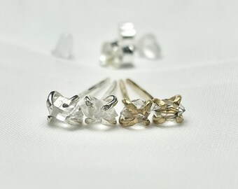 Herkimer Diamond and Sterling Silver Gold Filled Prong Set Stud Earrings, Natural Diamond Earrings, 925 Sterling Silver, Handmade Studs