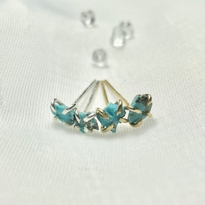 Kingman Turquoise and Sterling Silver Gold Filled Prong Set Stud Earrings, Natural Turquoise Earrings, 925 Sterling Silver, Handmade Studs