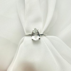 White Topaz 925 Sterling Silver Pear Solitaire Prong Set Ring, Engagement Ring, Gift For Her, Anniversary Gift, Topaz, Dainty Ring, Rings