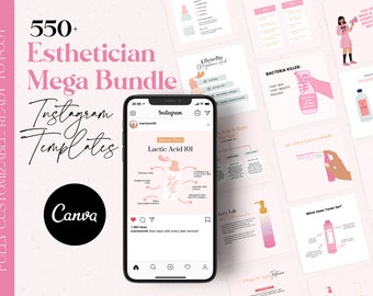 561+ Esthetician Instagram Post Templates: Skincare Canva Bundle