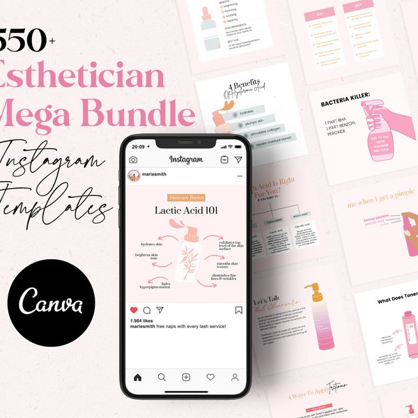 Esthetician Bundle, Skincare Instagram Post Templates, Esthetician Instagram Post, Esthetician Canva templates, Beauty Instagram Template