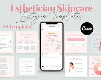 Esthetician Instagram Post Templates: Skincare Social Media (Canva)