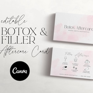 Botox Filler Nachsorge, Botox Nachsorge Karte, Füller Nachsorge Karte, Dermal Filler Nachsorge, Medspa Vorlage