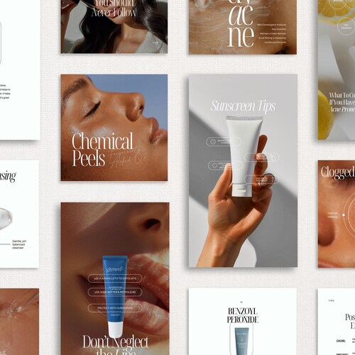Mallar för Instagram-inlägg för hudvårdsspecialister, hudvårdsprodukter i Canva (digital nedladdning)