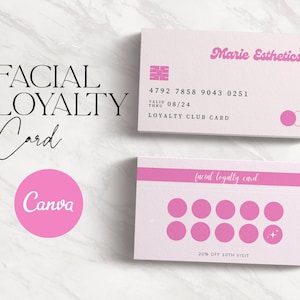 Facial Loyalty Card, Loyalty Card For Estheticians, Esthetician Loyalty Cards, Loyalty Card Template Editable, Beauty Loyalty Card, Canva