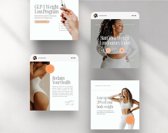 Weight Loss Instagram Templates: Semaglutide, Tirzepatide, GLP-1 (Canva Editable)