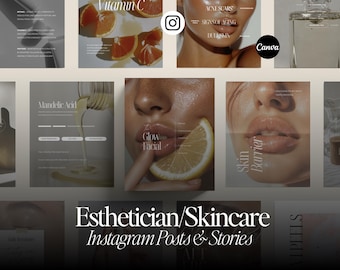 Plantillas de Instagram para esteticistas: Publicaciones de cuidado de la piel en redes sociales (Canva)