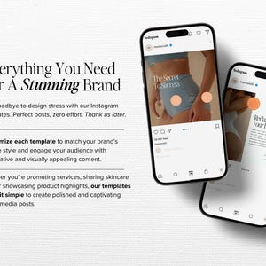May include: Two smartphone mockups displaying Instagram posts with text overlays. The first post features a woman in underwear with the text "The Secret To Success". The second post features a woman in a white top with the text "Reclaim Your Health".