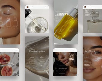 Plantillas de Instagram para esteticistas: Publicaciones sobre cuidado de la piel en redes sociales (Canva editable) (Descarga digital)